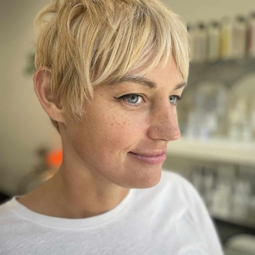 Short Blonde Pixie Cut Textured Layers Modern Crop Richmond Virginia
