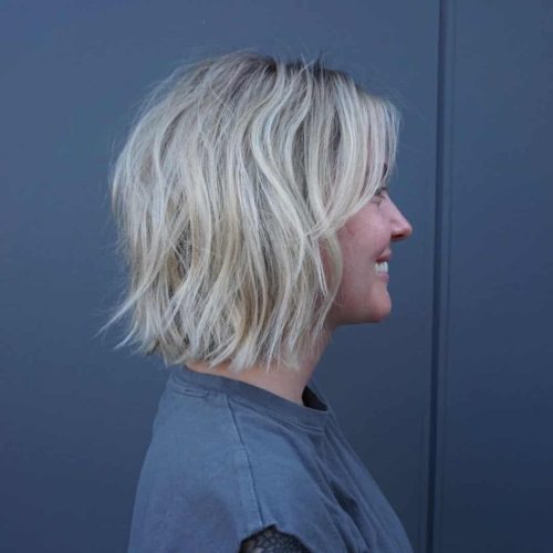 Textured Blonde Bob Short Haircut Wavy Style Richmond Virginia